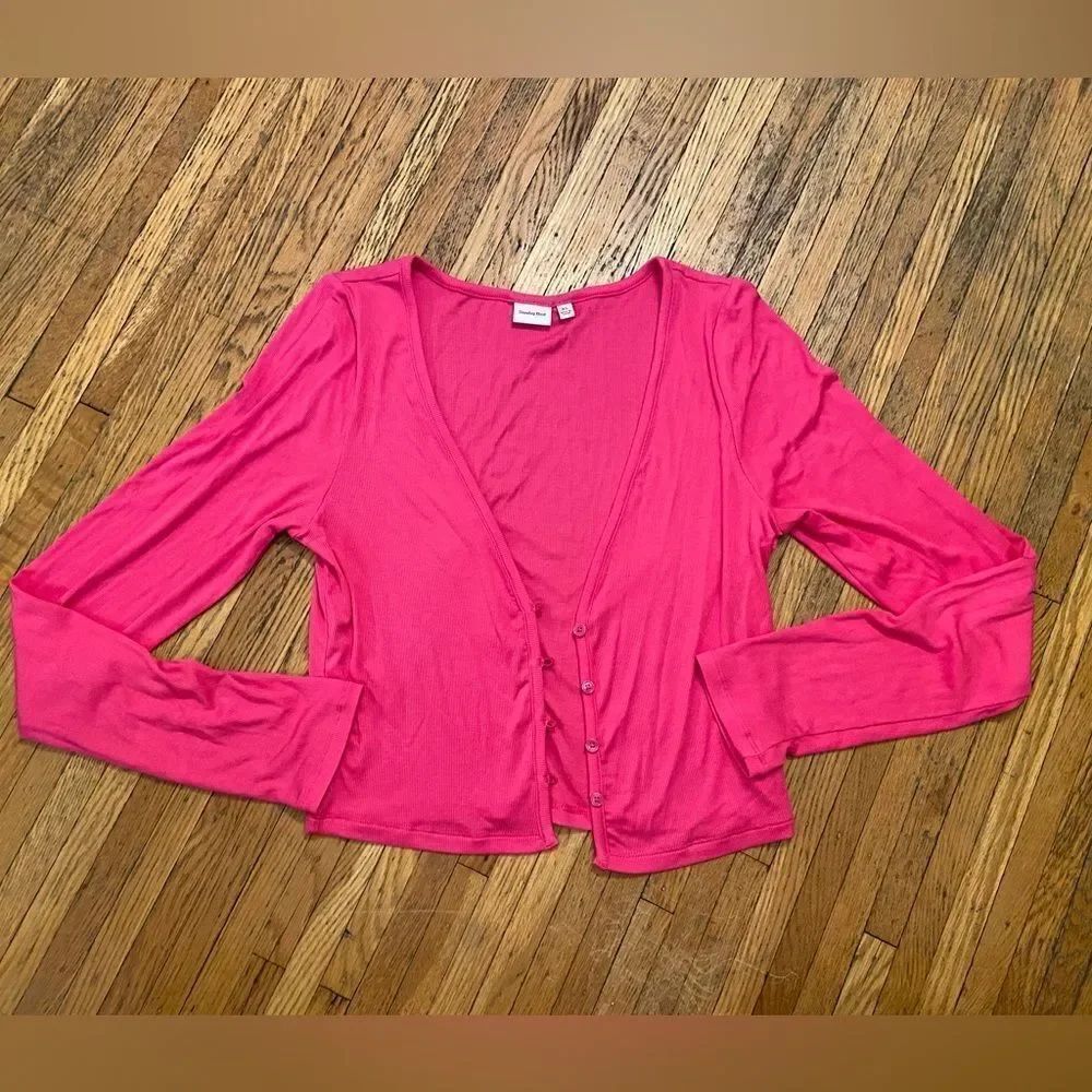 Sunday Best Aritzia hot pink lightweight ribbed cardigan